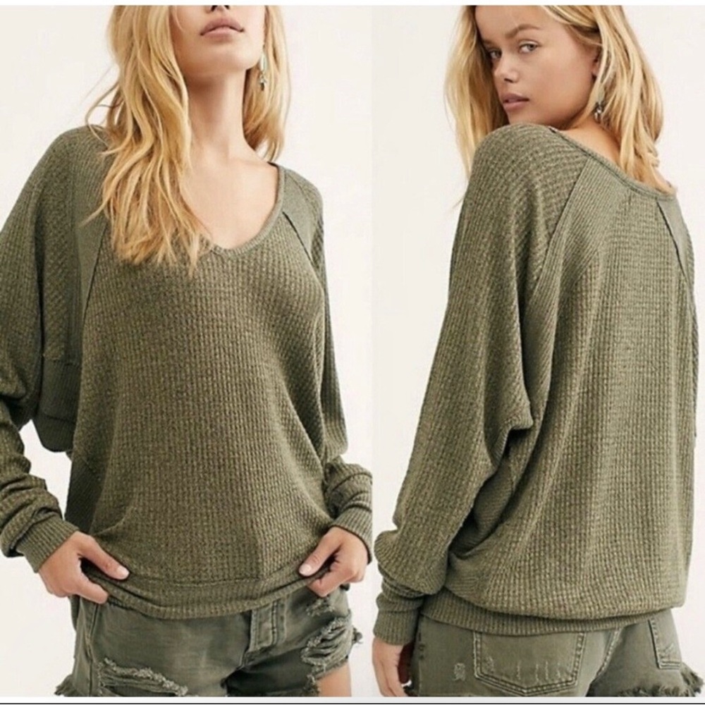 NWT Free People Santa Clara Thermal Long Sleeve Sweater Top Ferngully Size M